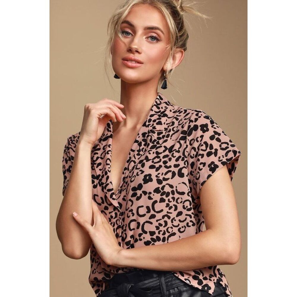 Lulus Edie Blush Pink Cheetah Print Button-up Top - Size L